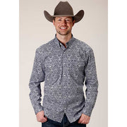 Men's Roper Crystal Medallion Button Down Western Shirt - Blue - yeehawcowboy