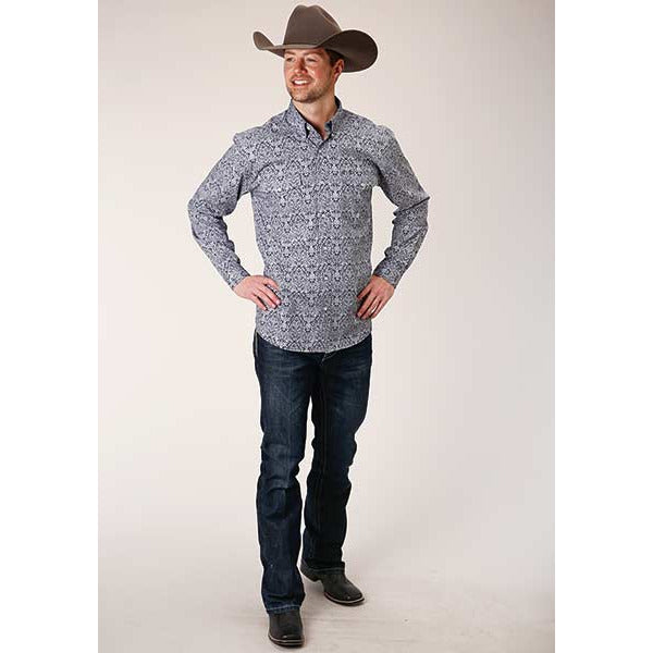 Men's Roper Crystal Medallion Button Down Western Shirt - Blue - yeehawcowboy