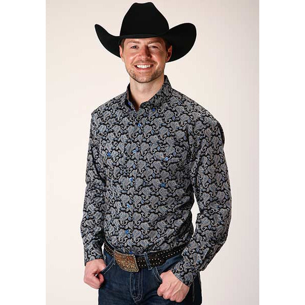 Men's Roper Starry Night Paisley Button Down Western Shirt - Black - yeehawcowboy