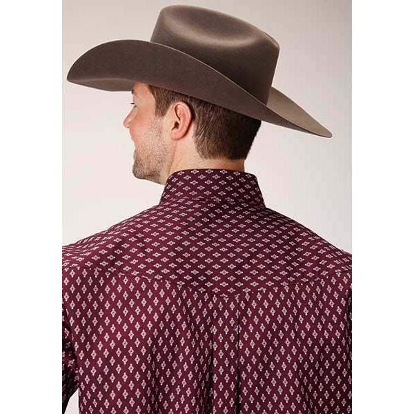 Men's Roper Point Diamonds Button Down Western Shirt - Wine - yeehawcowboy