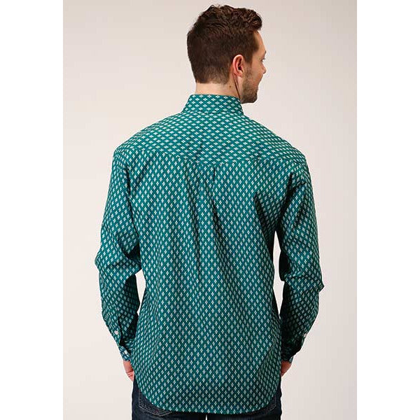 Men's Roper Point Diamonds Button Down Western Shirt - Teal - yeehawcowboy