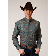 Men's Roper Vintage Teal Paisley Button Down Western Shirt - Green - yeehawcowboy