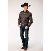 Men's Roper Diamond Medallion Button Down Western Shirt - Brown - yeehawcowboy