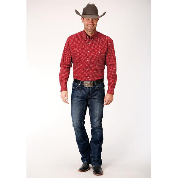 Men's Roper Victorian Foulard Button Down Western Shirt - Red - yeehawcowboy