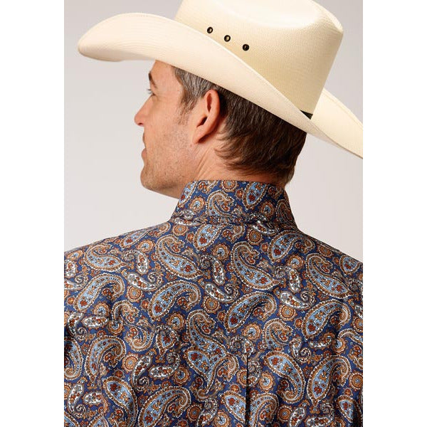 Men's Roper Country Paisley Button Down Western Shirt - Blue - yeehawcowboy