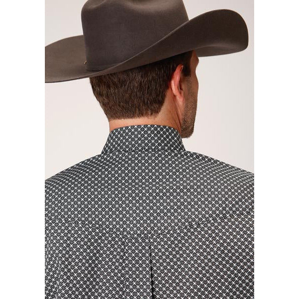 Men's Roper Diamond Star Geo Button Down Western Shirt - Black - yeehawcowboy