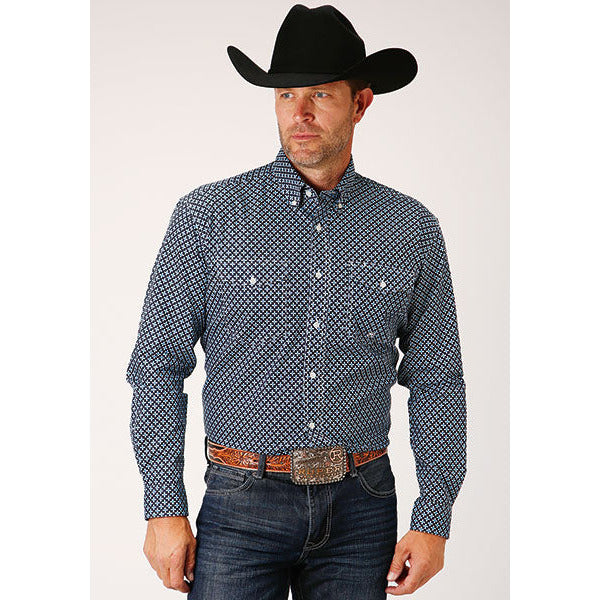 Men's Roper Four Leaf Foulard Button Down Western Shirt - Blue - yeehawcowboy