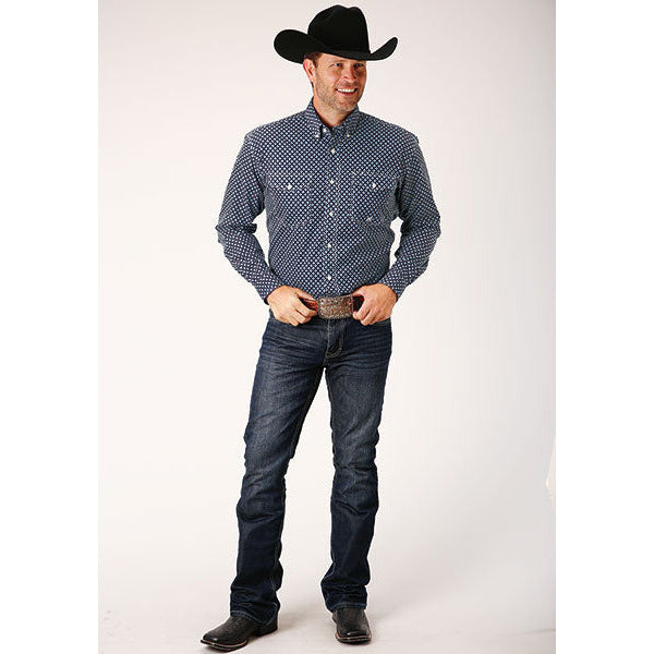 Men's Roper Four Leaf Foulard Button Down Western Shirt - Blue - yeehawcowboy