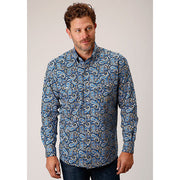 Men's Roper Amarillo Paisley Button Down Western Shirt - Blue - yeehawcowboy