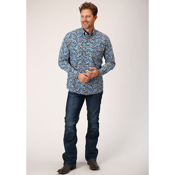 Men's Roper Amarillo Paisley Button Down Western Shirt - Blue - yeehawcowboy