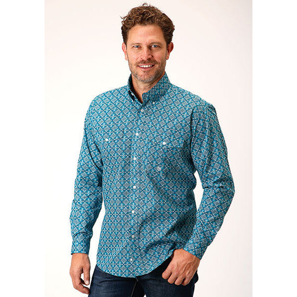 Men's Roper Victorian Foulard Button Down Western Shirt - Blue - yeehawcowboy