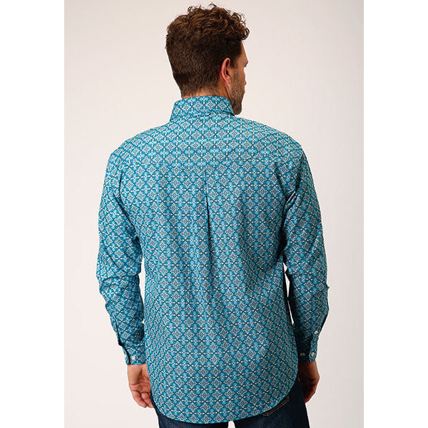 Men's Roper Victorian Foulard Button Down Western Shirt - Blue - yeehawcowboy