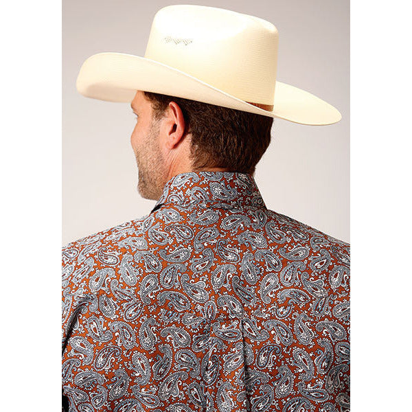 Men's Roper Copper Spring Paisley Button Down Western Shirt - Orange - yeehawcowboy