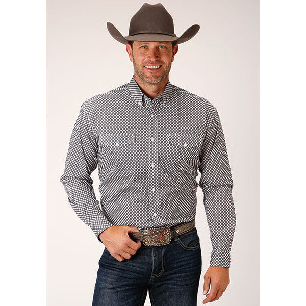 Men's Roper Diamond Star Geo Button Down Western Shirt - Gray - yeehawcowboy