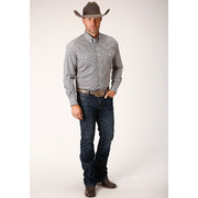 Men's Roper Diamond Star Geo Button Down Western Shirt - Gray - yeehawcowboy