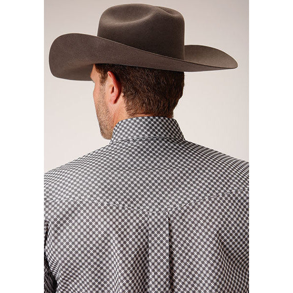 Men's Roper Diamond Star Geo Button Down Western Shirt - Gray - yeehawcowboy