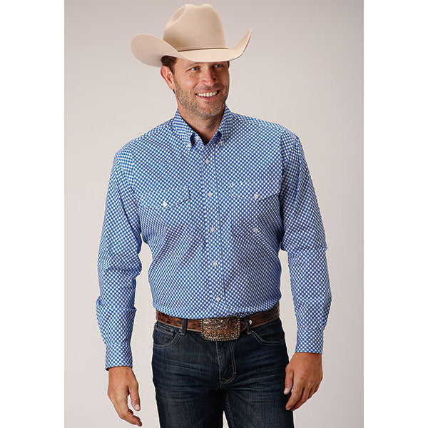 Men's Roper Diamond Star Geo Button Down Western Shirt - Blue - yeehawcowboy