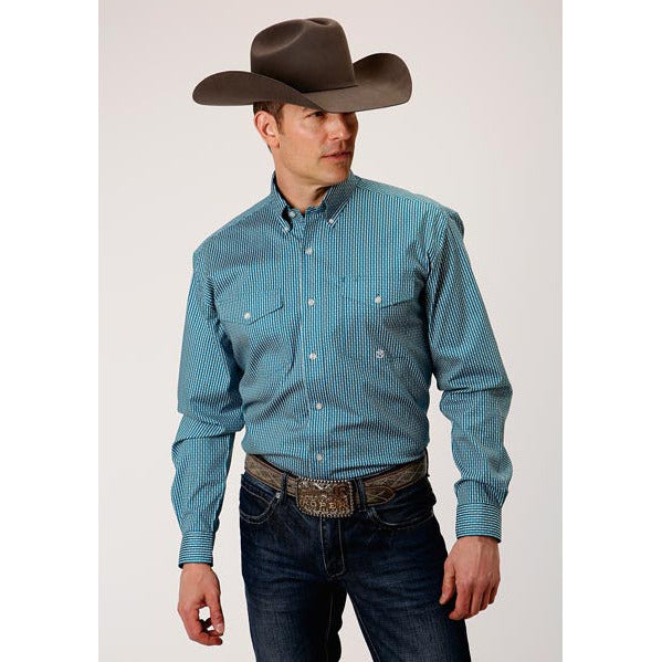 Men's Roper Arrow Print Button Down Western Shirt - Teal - yeehawcowboy