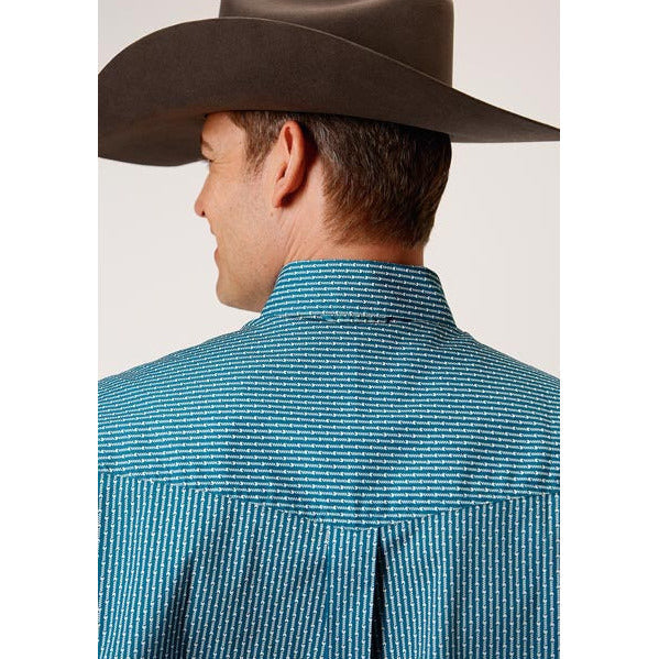 Men's Roper Arrow Print Button Down Western Shirt - Teal - yeehawcowboy