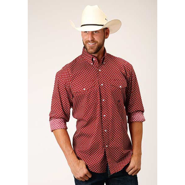 Men's Roper Diamond in the Rough Button Down Western Shirt - Red - yeehawcowboy
