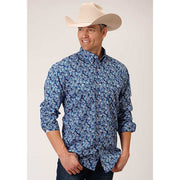 Men's Roper Indigo Paisley Button Down Western Shirt - Blue - yeehawcowboy