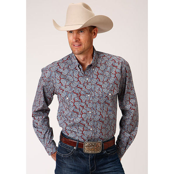 Men's Roper Liberty Paisley Button Down Western Shirt - Wine - yeehawcowboy