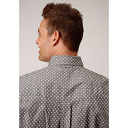 Men's Roper Stretch Poplin Diamond Button Down Western Shirt - Gray - yeehawcowboy