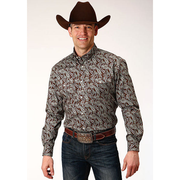 Men's Roper Pine Paisley Button Down Western Shirt - Green - yeehawcowboy