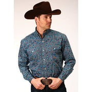 Men's Roper Blue Canyon Paisley Button Down Western Shirt - Blue - yeehawcowboy