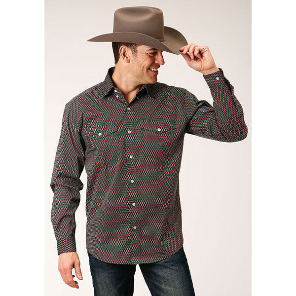Men's Roper Diamond Neat Button Down Western Shirt - Olive - yeehawcowboy