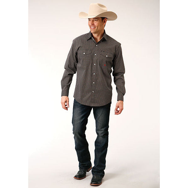 Men's Roper Diamond Neat Button Down Western Shirt - Olive - yeehawcowboy