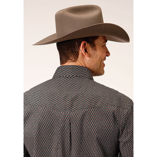 Men's Roper Diamond Neat Button Down Western Shirt - Olive - yeehawcowboy