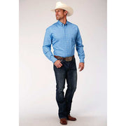 Men's Roper Wallpaper Print Button Down Western Shirt - Blue - yeehawcowboy