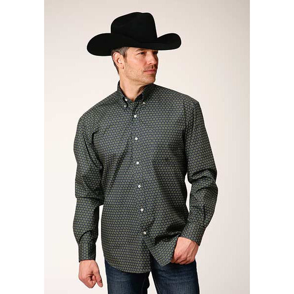 Men's Roper Honeycomb Foulard Button Down Western Shirt - Blue - yeehawcowboy