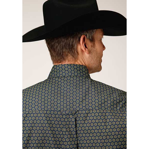 Men's Roper Honeycomb Foulard Button Down Western Shirt - Blue - yeehawcowboy