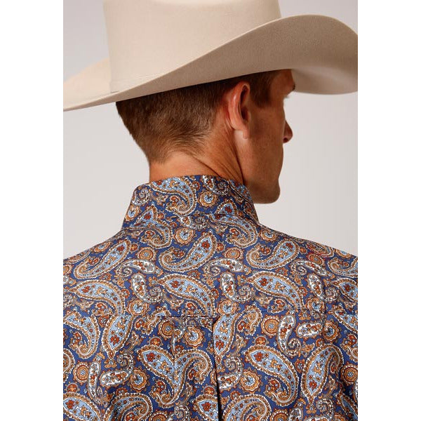 Men's Roper Country Paisley Button Down Western Shirt - Blue - yeehawcowboy