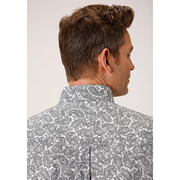 Men's Roper Line Paisley Print Western Shirt - White - yeehawcowboy