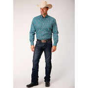 Men's Roper Upstream Paisley Button Down Western Shirt - Blue - yeehawcowboy