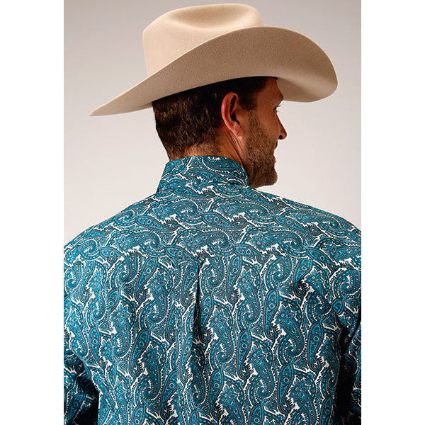 Men's Roper Upstream Paisley Button Down Western Shirt - Blue - yeehawcowboy