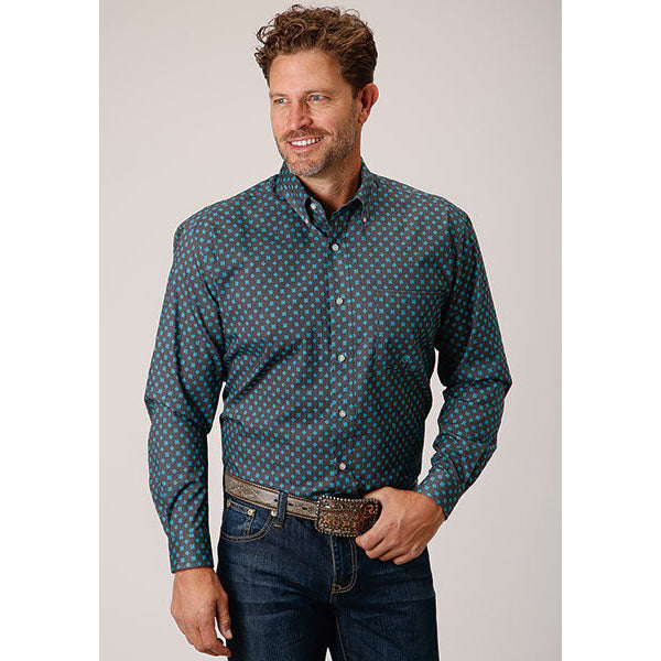 Men's Roper Cottage Foulard Button Down Western Shirt - Gray - yeehawcowboy