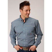 Men's Roper Blue Geo Button Down Western Shirt - Blue - yeehawcowboy