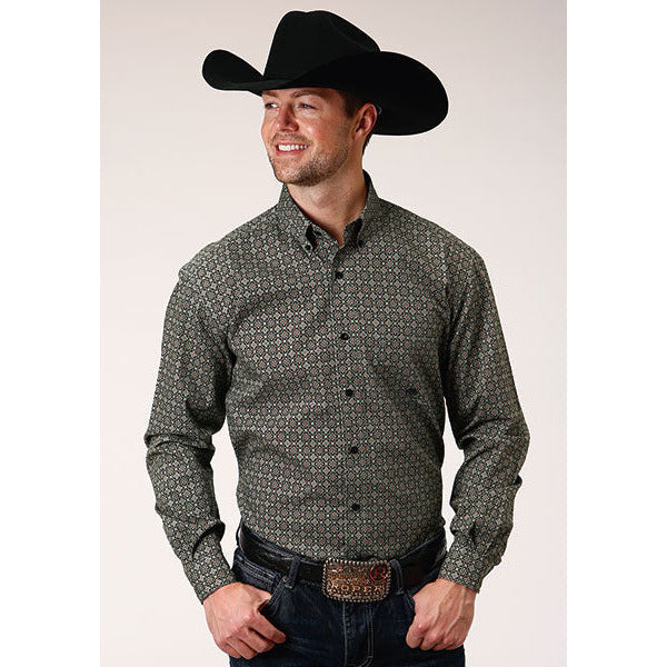 Men's Roper Forest Foulard Button Down Western Shirt - Green - yeehawcowboy