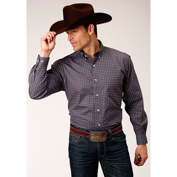 Men's Roper Plum Foulard Button Down Western Shirt - Gray - yeehawcowboy