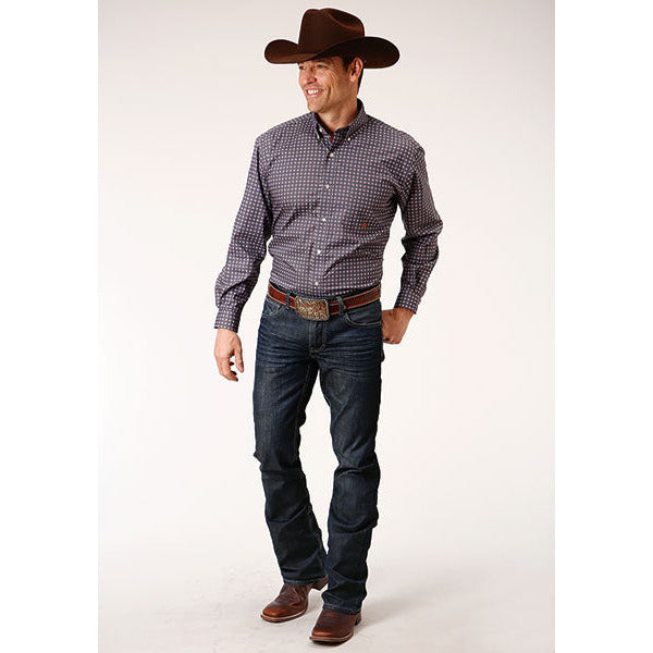 Men's Roper Plum Foulard Button Down Western Shirt - Gray - yeehawcowboy