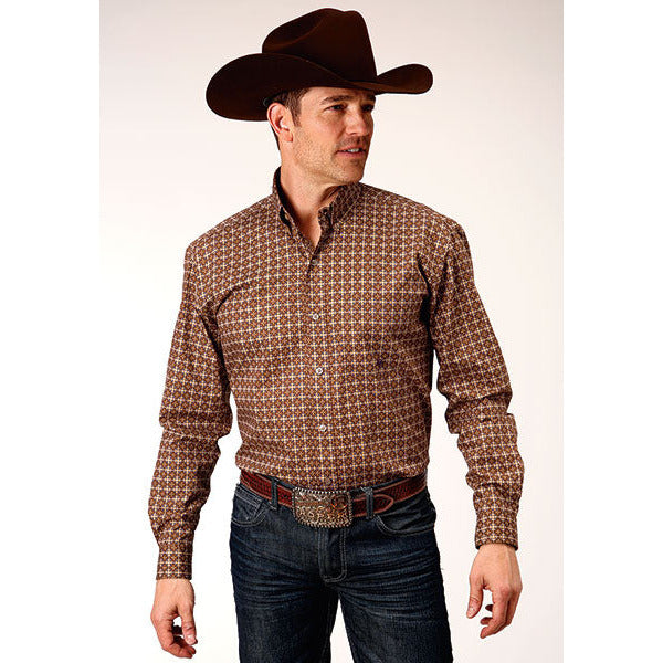 Men's Roper Cinnamon Foulard Button Down Western Shirt - Brown - yeehawcowboy