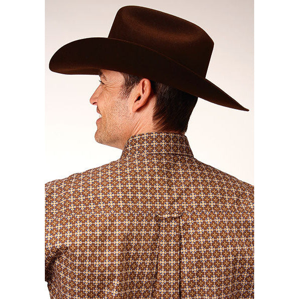 Men's Roper Cinnamon Foulard Button Down Western Shirt - Brown - yeehawcowboy