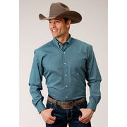Men's Roper Azure Neat Button Down Western Shirt - Blue - yeehawcowboy