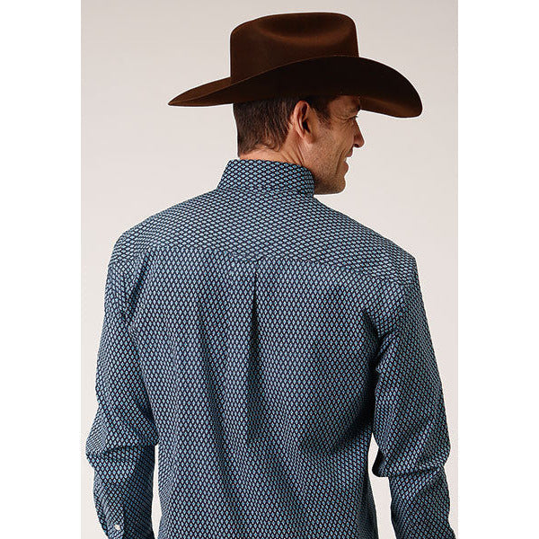 Men's Roper Diamond Neat Button Down Western Shirt - Navy - yeehawcowboy
