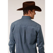 Men's Roper Diamond Neat Button Down Western Shirt - Navy - yeehawcowboy