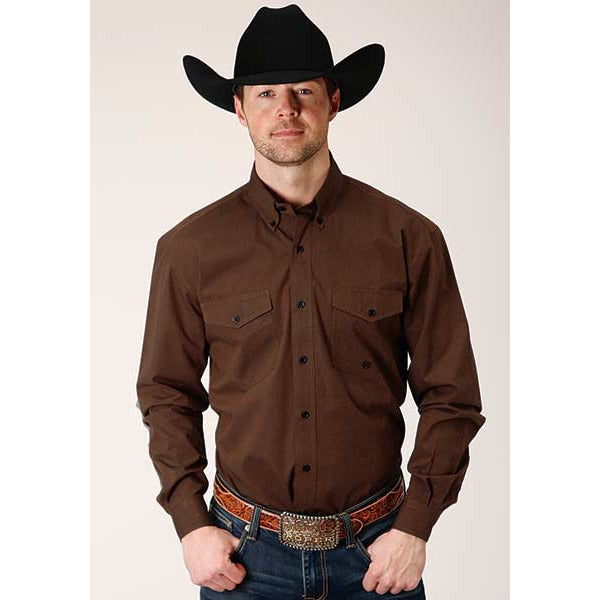 Men's Roper Black Fill Button Down Western Shirt - Brown - yeehawcowboy